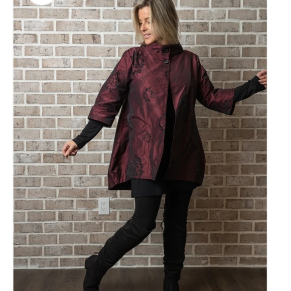 Bryn Walker Yael Textured Memory Crunch Woven Jacquard Stand Collar Jacket - Picture 1 of 11